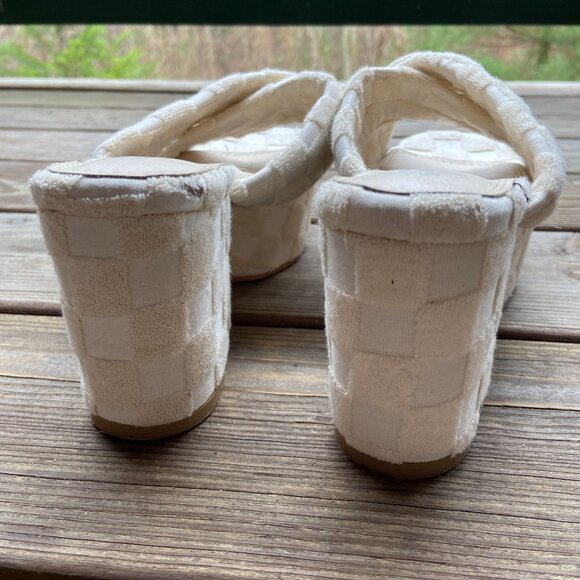 Shane Justin IT GIRL Ivory Terrycloth Chunky Flatform Sandals Mules Heels 42 12 - Picture 9 of 12